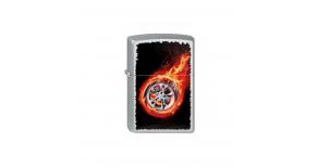Зажигалка ZIPPO Tire On Fire, с покрытием Satin Chrome™, латунь/сталь, серебристая, 36x12x56 мм